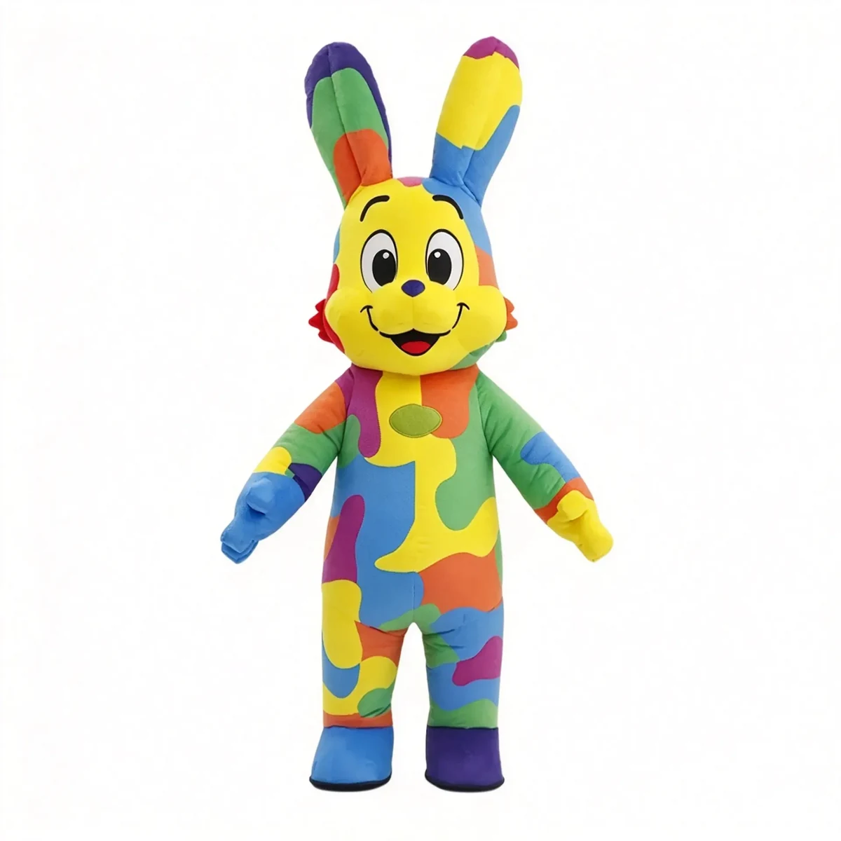 Patchwork Rainbow Bunny Mascot — inflatable mascot costume, factory photo