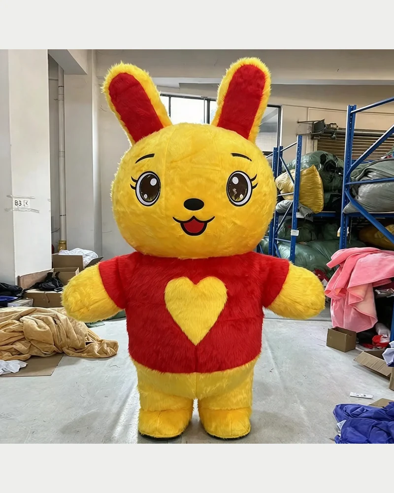 Yellow Heart Bunny Mascot — inflatable mascot costume