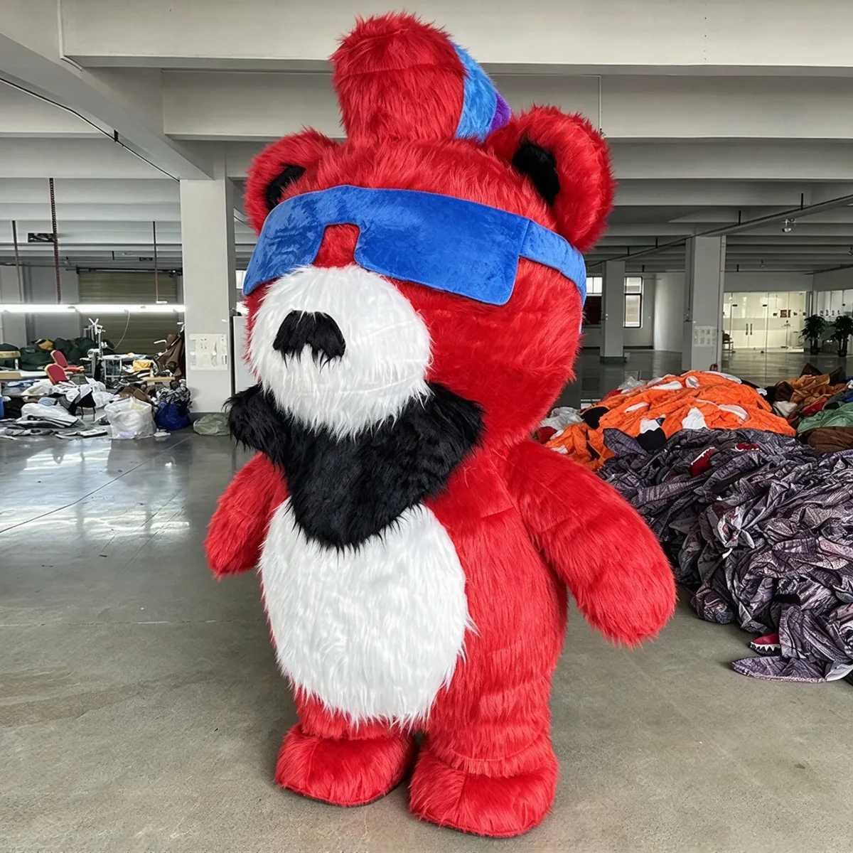 Red Visor Bear Mascot — inflatable mascot costume, factory photo