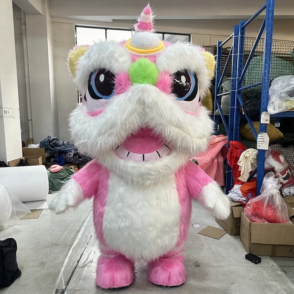 Pink Lion Dance Mascot — inflatable mascot costume, factory photo