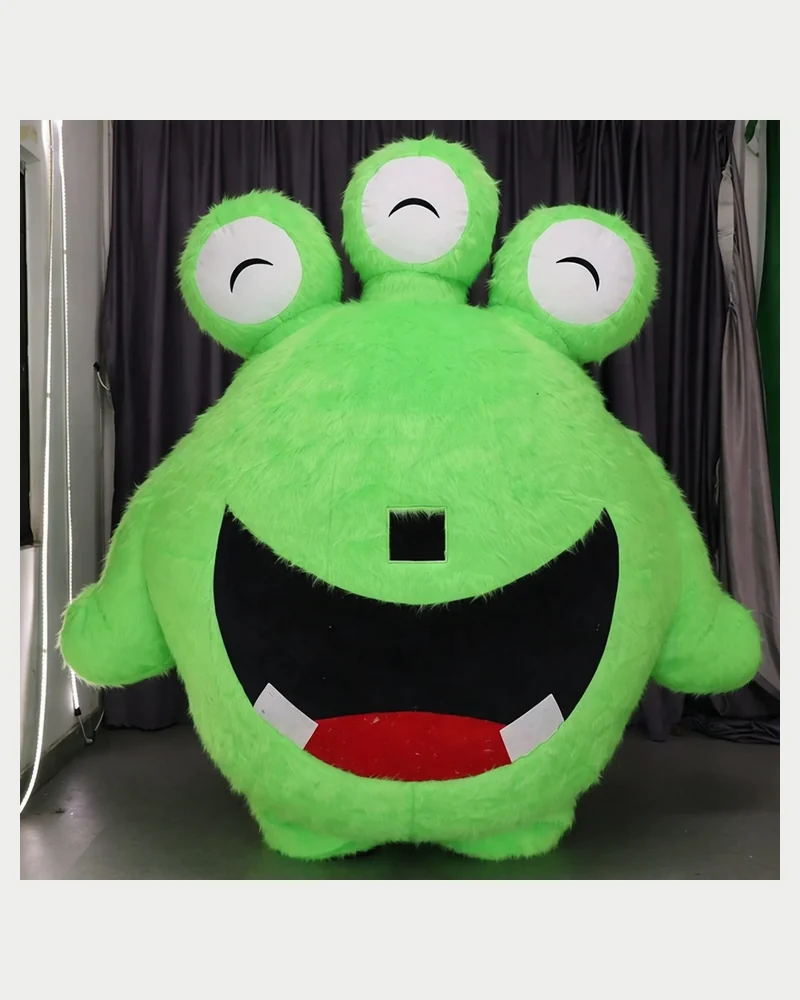 Green Three-Eye Monster Mascot — inflatable mascot costume