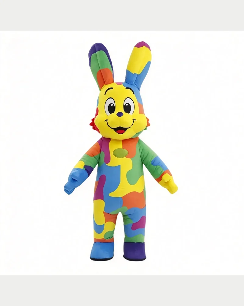 Patchwork Rainbow Bunny Mascot — inflatable mascot costume